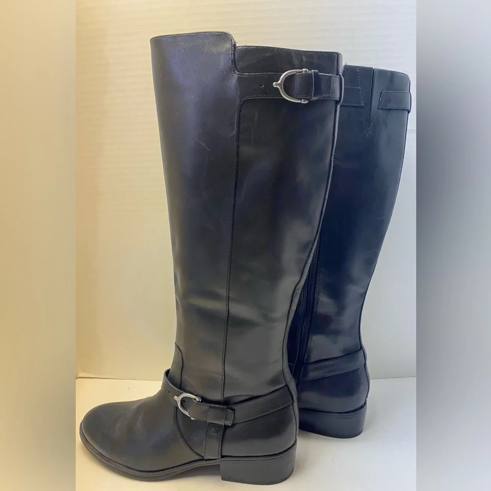Ralph Lauren Riding Boot Margarite Women's Sz 8 B Black Leather Zip Knee High - Picture 1 of 15